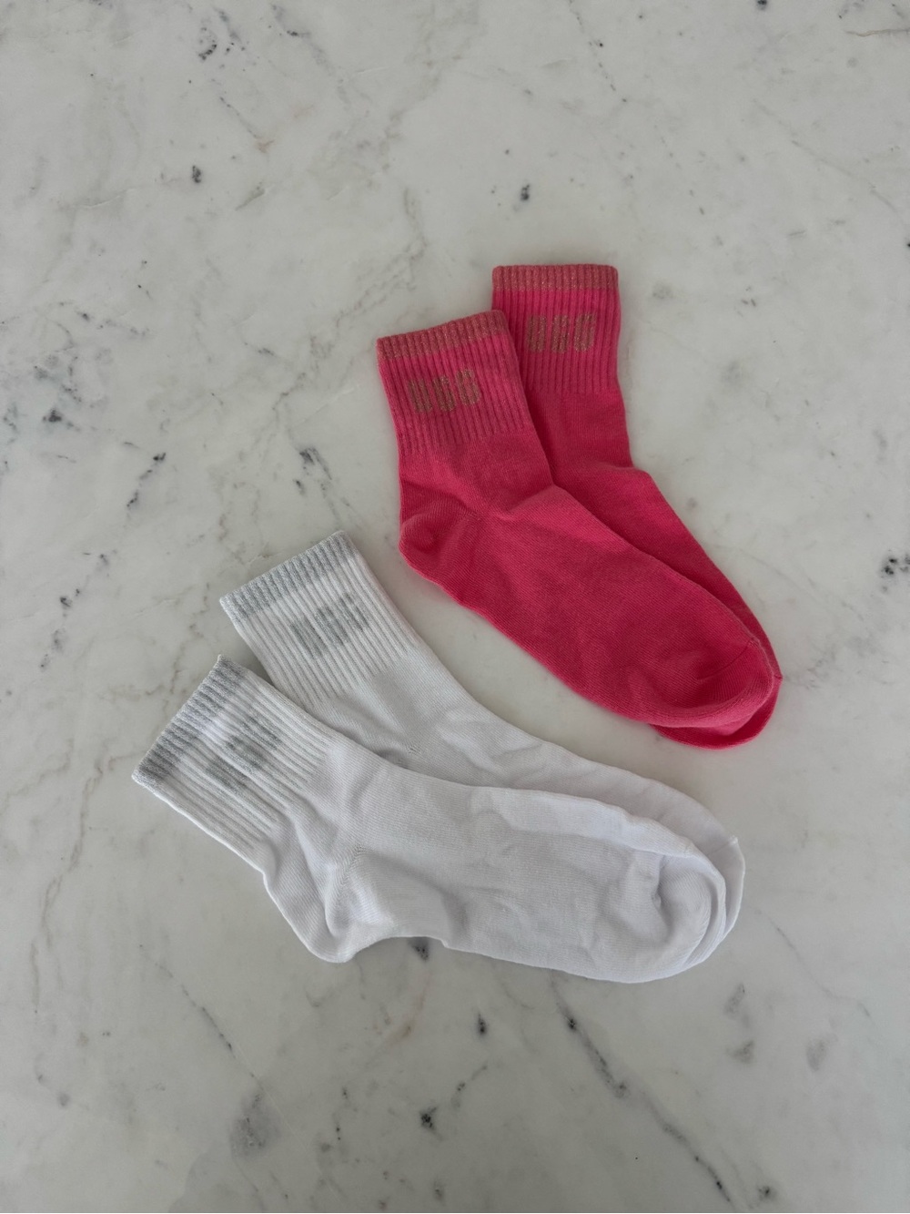 UGG Women’s Crew Socks 2-Pack | White & Pink Logo Socks | New